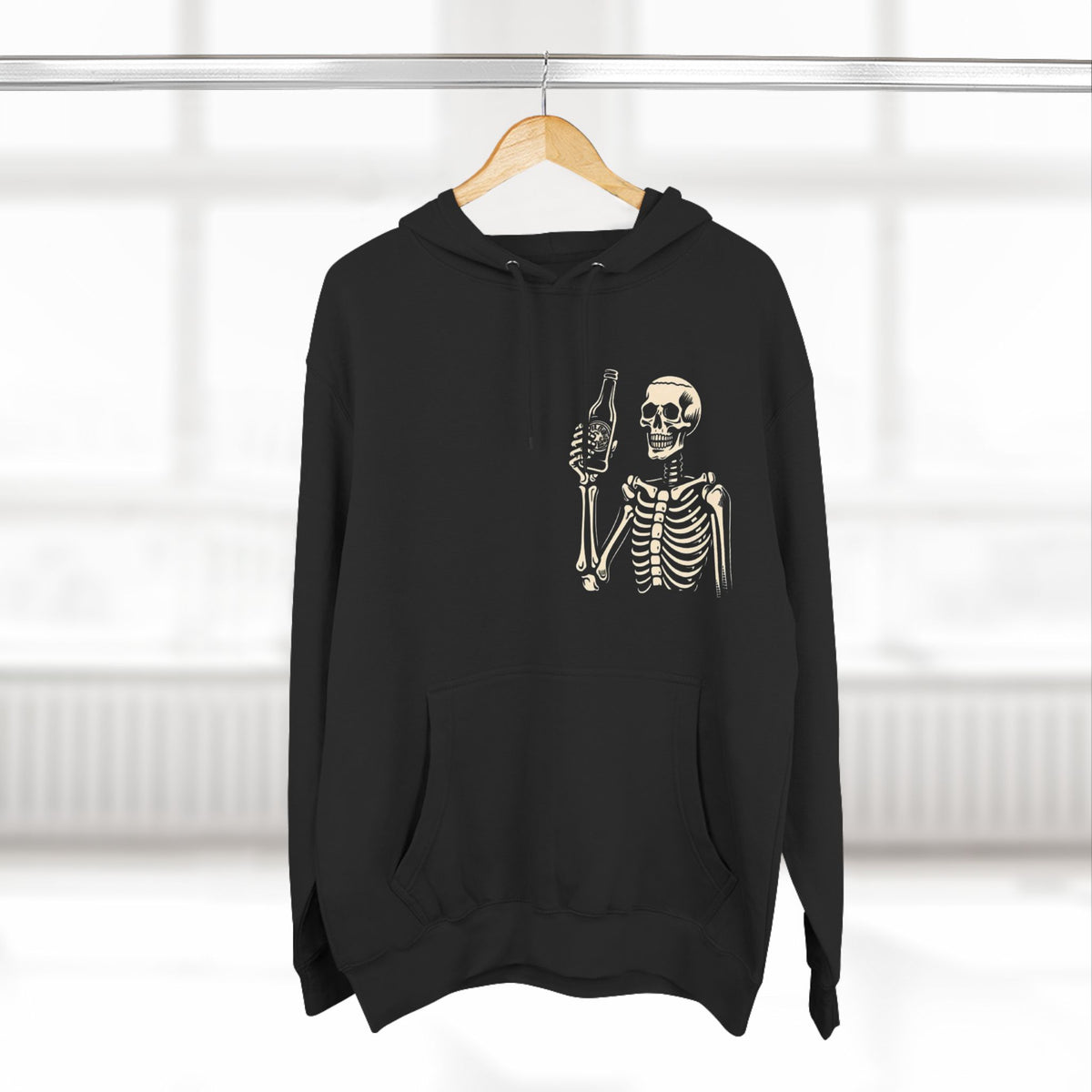 Skeleton Cheers Fleece Hoodie I'm Here for a Good Time, Not a Long Time, Happy Life Quotes, Unisex Cotton Sweatshirt, Three-Panel Fleece Hoodie, Funny Winter Apparel