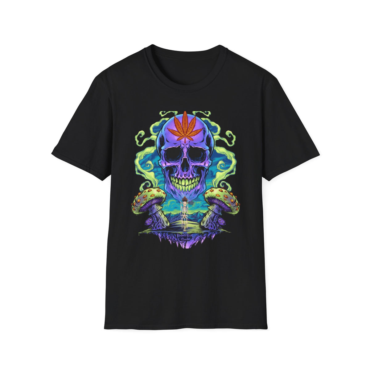 Psychedelic Skull Mushrooms T-Shirt, Marijuana Rave Festival Nightlife Skeleton Tee, Alternative Clothing, Hippie Shirt, Festival Apparel,