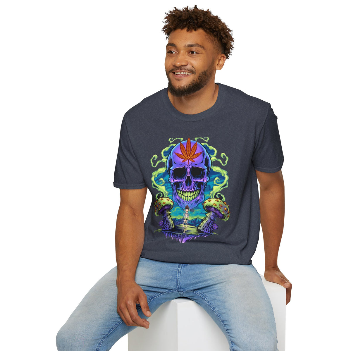 Psychedelic Skull Mushrooms T-Shirt, Marijuana Rave Festival Nightlife Skeleton Tee, Alternative Clothing, Hippie Shirt, Festival Apparel,